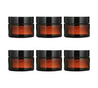 6Pcs 10ml/10g Refillable Small Amber Glass Round Cream Jar Cosmetic Containers Sample Jars Vial Bottle with Inner Liners and Black Lids for Face Creams Lotions Llip Balm etc