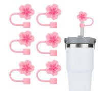 6pcs 10mm/0.4" Flower Straw Tip Topper for Stanley Sippy Cup, Pink Cherry Blossom Silicone Lid Cover Cap Reusable Seal Straw Plug Dust Proof Cute Straw Protector Accessories for 30 & 40 oz Tumbler