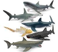 6PCS 12-14CM Realistic Shark Bath Toy Figurines, Plastic Ocean Sea Animals Figures Set Includes Whale, Tiger, Mako Shark, Cake Toppers Christmas Birthday Gift for Kids Toddlers