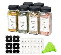 6Pcs 120ml Glass Spice Jars, Spice Jars with Shaker Lids, Seasoning Containers Set, Glass Storage Bottles, Square Spice Bottles, Spice box with Lids and Labels, Herb Containers, Empty Spice Containers