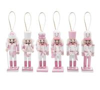 6pcs 12cm Pink Wooden Christmas Nutcracker Soldier Ornaments, Christmas Tree Decorations Mini Nutcracker Figures Hanging Ornaments,Nutcracker Soldier Puppet Doll Pendant for Tree Tradition Xmas Decor