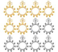 6Pcs/12Pcs Alloy Jesus Cross Pocket Rosary Ring Bulk Catholic Jewelry One Decade Rosary Finger Ring for Men Women Prayer Baptism Quinceanera Funeral Party Keychain, Zinc, No Gemstone