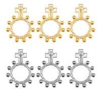 6Pcs/12Pcs Alloy Jesus Cross Pocket Rosary Ring Bulk Catholic Jewelry One Decade Rosary Finger Ring for Men Women Prayer Baptism Quinceanera Funeral Party Keychain, Zinc, no gemstone
