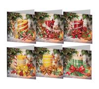 6pcs/12pcs Christmas Diamond Art Kits Greeting Card Set, DIY Diamond Art Painting Cards, Folding Greeting Card Crafts - Christmas Elements, Mosaic Handmade Creative Postcards