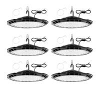 6PCS 150W UFO LED High Bay Light, 15000lm 6500K Workshop Lighting, Cool White LED Work Lights, IP65 Waterproof Commercial Industrial Lamp for Factories Garage Warehouse with 75cm Cable, 50CM Chain