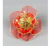 SHATCHI 6Pcs -15cm Deluxe Christmas Glitter Poinsettia Red Gold Net Artificial Flowers with Metal Clips Christmas Tree Decorations Wedding New Year Ornaments