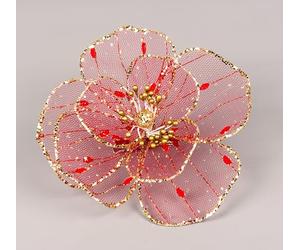 6Pcs -16cm Deluxe Christmas Glitter Poinsettia Red Gold Net Artificial Flowers with Metal Clips Christmas Tree Decorations Wedding New Year Ornaments