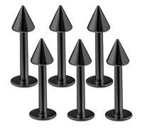 6pcs 16g Labret Stud Lip Ring Cartilage Tragus Snakebite Monroe Triple Forward Helix Conch Medusa Lobe Black Spike - 8mm