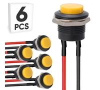 6PCS 16mm Momentary Push Button (ON)/Off Switch with Pre-soldered Wires, 3A 250VAC 2Pin Self-Resetting Mini Round Switch, Yellow