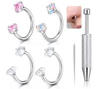 6PCS 18G Horseshoe Nose Ring for Women, Stainless Steel Anti-Sensitive Nose Ring Hoop, Double Gem Horse Shoe Noses Rings for Ear Cartilage, Auricle, Tragus, Lip Studs, Noses Stud, etc. Tools Included