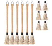 6Pcs 18Inch Grill Basting Mop with 6 Extra Replacement Heads BBQ Sauce Mops Brush Long Wooden Handle