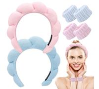 6Pcs - 2 Spa Headbands and 4 Wristbands Set for Women - Perfect for Skincare, Face Washing & Makeup, Puffy Soft Headbands for Girls & Women, Cute Versed Terry Cloth Sponge Headband for Women