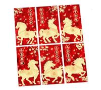 6PCS 2026 New Year Envelopes with Horse Illustrations Elegant Thick Paper Construction Gift Money Pocket Horse Zodiacs Money Bag