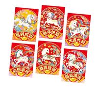 6PCS 2026 New Year Envelopes with Horse Illustrations Thick Paper Construction Gift Money Pocket Money Holders