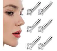 6PCS 20g Stainless Steel Nose Stud clear jewel cubic zirconia nose studs Tragus Earring Bars Set Unisex Women Men 1.8mm Clear Diamond