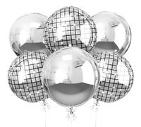 6Pcs 22 Inch Silver Balloons, Disco Ball Balloons with Silver Round Foil Balloon, 70s 80s 90s Theme Large Metallic Disco Balloon for Dance Bachelorette Graduation Birthday Party Supplies