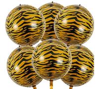 6Pcs 22 Inch Tiger Print Balloons Big Tiger Stripe Balloon 4D Inflatable Large Round Tiger Pattern Balloon Birthday Party Decorations for Woodland Safari Jungle Party Baby Shower Kids Girls Boys Adult