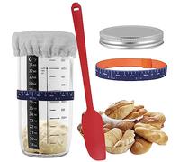 6Pcs 25.7OZ Sourdough Starter Jar Kit with Scale Thermometer Heat Resistant Sourdough Starter Container with Lid Clear Glass Sourdough Starter Jar Reusable Sourdough Fermentation for Sourdough Baking