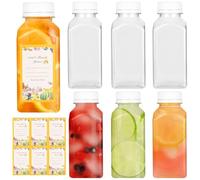 6PCS 250ml Plastic Bottles With Lids 250ml/8oz Reusable Small Plastic Juice Bottles With Lids, Brush Mini Fridge Bottle for Juice Milk Water Beverages