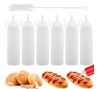 6Pcs 250ML Squeeze Bottles with Cleaning Brush, Squeeze Bottle With Nozzle Condiment Dispensers With Caps, Ideal for Ketchup, Bbq Sauce, Syrup & Dressings, Perfect for Kitchen Prep, Picnics & Dining