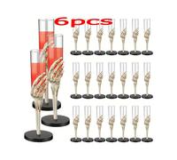 (6pcs) 3/6pcs Spine-Chilling Skeleton Hand & Arm Design Plastic Champagne Flutes | Mixed Color Halloween Party Decor, Haunted House Centerpiece