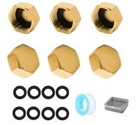 6PCS 3/8" Brass Blanking Cap Set, Female Hex Stop Caps, No-Leak Plumbing Fittings for Washing Machine, Radiator Valve, Tap or Faucet