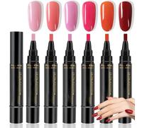 6PCS 3-in-1 Nail Polish Pen, Bright Color One Step Gel Nail Art Pen, Quick-Dry Brush Pen for DIY Manicures Nail Decoration, Soak-Off UV LED Nail Polish Pen for Home Salon, Long-Lasting (Colorful)