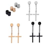 6Pcs / 3 Pairs Stainless Steel Magnet Earrings Clip on Earrings Non Piercing for Cross Dangle for Unisex Jewelry Cross Dangling for Women Girls Men