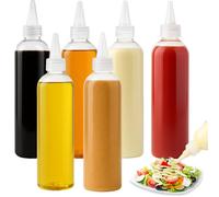 6PCS 300ml Squeezy Bottles with Nozzles, Oil Sauce Bottle Squeeze, Mini Condiment Bottle, Reusable Small Plastic Squirty Bottles with Leak-proof Cap Lids for Cooking Vinegar Salad Dispenser