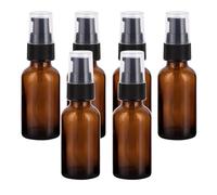 6PCS 30ml/1oz Amber Glass Lotion Pump Bottles Empty Cosmetic Makeup Travel Pump Dispenser Container Jars for Cream Essential Oils Toiletries