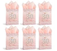 6pcs 30th Birthday Gift Bag for Her,30& Fabulous Rose Gold Glitter Gift Bag with Tissue Paper,Perfect 30th Birthday Party Supplies & Gift Wrap for Women, Girls, Daughter, Friend