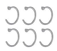6pcs 316l Surgical Steel Open Nose Hoop Faux Fake Nose Rings 20 Gauge 8mm Nostril Piercing Jewelry Silver Stainless Steel 20g Women Men Lip Septum Body Jewelry