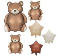 6PCS 35Inch Teddy Bear Balloos sets, Bear and Star Balloon Shower Decorations, Brown Animal Balloons for Jungle Safari Theme Party Supplies, Creative Supplies, Themed Party Supplies