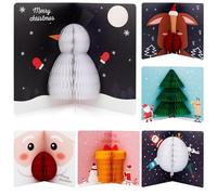 6pcs 3D Christmas Cards, 6.3 x 4.1in Pop Up Christmas greeting Cards with Envelopes and Stickers Holiday Merry Christmas Cards Boxed for Festival Xmas Party