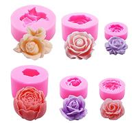 6Pcs 3D Flower Silicone Molds Set, Bloom Rose Silicone Molds for Soap Making ,Peony Molds for Handmade Chocolate, Cupcake, Dessert Decoration (6Pcs A)