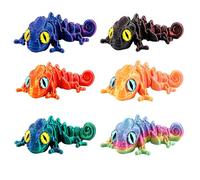 6Pcs 3D Printed Animals, 3D Printed Lizard Chameleon Collection, 6 Piece Colour Changing Lizard Figures, Vibrant Rainbow and Metallic Finishes, Detailed Animal Figures for Display and Decoration