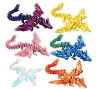 6PCS 3D Printed Dragon with Wings, 3D Printed Dragon, Six Vibrant Colours for Home Decor, 5.9Inch Wingspan Articulated Figures in Purple Red Green Candy Glow Rainbow Gold
