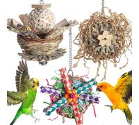 (6PCS) 3Pcs Bird Toy Tearing Cluster Parrot Foraging Chewing Toy Shredding Paper for Teeth Blocks Grass Cage Hanging Toy Pet Grinding Teeth Toy