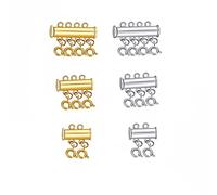 6PCS 3Size Clasp Lock Necklace Lock Jewelry Connector Multi-Strand Slide Tube Clasp for Layering Jewelry Necklaces and Bracelets Jewelry Connectors Handicraft Necklaces (Silver and Gold)