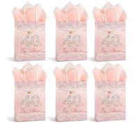 6pcs 40th Birthday Gift Bag for Her,40& Fabulous Rose Gold Glitter Gift Bag with Tissue Paper,Perfect 40th Birthday Party Supplies & Gift Wrap for Women, Girls, Daughter, Friend