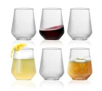6pcs 460ml Ribbed Highball Glasses Tall Hi Ball Glass Water Gin Juice Cocktail Drinking Glassware Origami Style Fluted Ripple Beverage Tumblers Set, Ideal for Home, Restaurant, Events & Parties