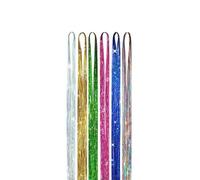 6PCS 48 Inch Hair Tinsel Kit 1200 strands Tinsel Hair Extensions 12 Colors Fairy Hair Tinsel, Sparkling Shiny Hair Tinsel
