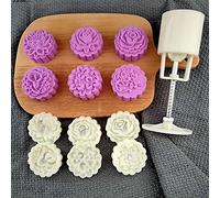 6Pcs/4Pcs Festival Cookie Decorate Mooncake Moulds, Round Non-Stick Cookie Press Mooncake Mould, 3D Flower Shape Kitchen Gadgets(C)