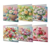 6PCS 5D DIY Diamond Art Cards with Envelopes and Tools, Crystal Diamond Painting Greeting Card for Birthday Holiday Mother's Day Thank You (Flower)