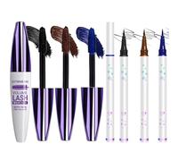 6PCS 5D Waterproof Mascara & Eyeliner Set, Smudge Proof Colored Mascara for Older Women with Volume Length, Curling Tubing Mascara Long Lasting Eye Makeup for Party Stage Cosplay (Black&Brown&Blue)