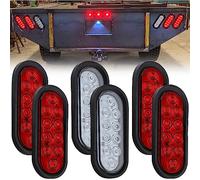6Pcs 6 Inch Oval LED Trailer Tail Lights 10 LED, 4 Red and 2 White 6" Oval Led Stop Turn Tail Lights Brake Reverse Back Up Trailer Lights w/Flush Mount Grommets Plugs Waterproof for RV Truck Bus 12V