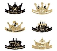 6pcs 60th Birthday Party Hats for Adults, 60th Birthday Crowns Happy 60th Birthday Headbands Cheers to 60 Hello 60 Paper Hats, 60th Birthday Party Decorations Selfie Photo Props Headwear Accessories