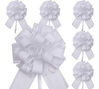6pcs 7inch Large Pull Bows Wrapping Pull Bow Ribbon White,White Ribbon Pull Bows Gift Wrap Bows for Gift Wrapping Baskets Wedding,Valentine's,Birthday Gift,Christmas,Flower,Car Wrapping Bow Pull Bows