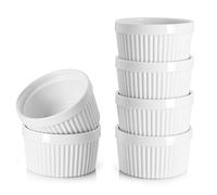 6Pcs 8 oz Ramekins for Creme Brulee Porcelain Ramekins Oven Safe, Classic Style Ramekins for Baking Souffle Ramekins Bowls(White)