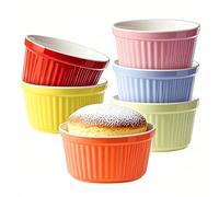 6Pcs 8 oz Ramekins Set, Creme Brulee Ramekins Oven Safe, Porcelain Ramiken Set, Souffle, Custard Cups for Baking and Ice Cream Bowl(6 Colors)